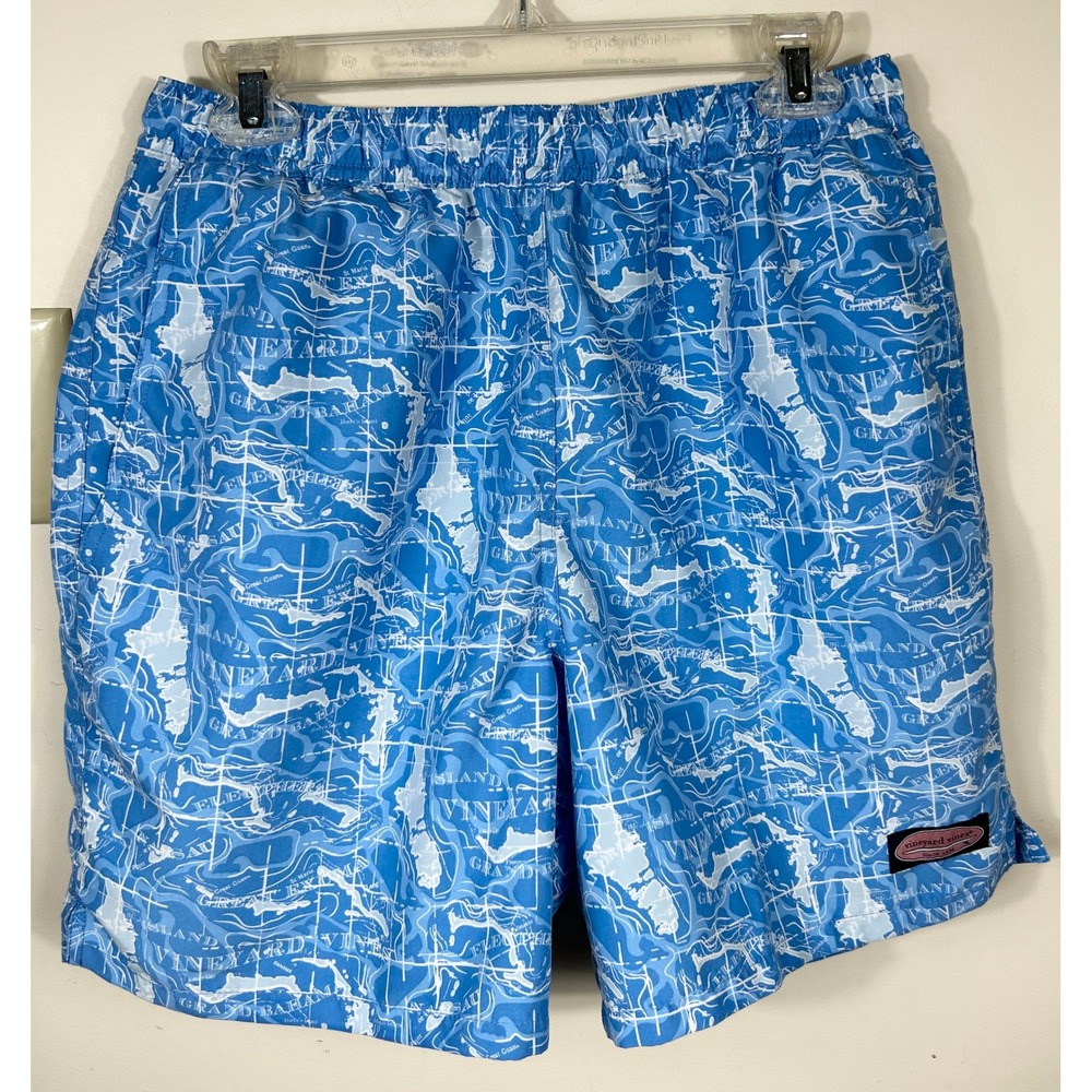 Vineyard Vines Swim Trunks Men M Blue Bahamas Map Print Nautical Board Shorts